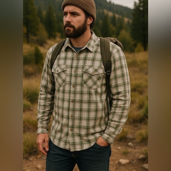 Patagonia Vintage-Style Green Plaid Button Up Shirt XL - Picture 6 of 8